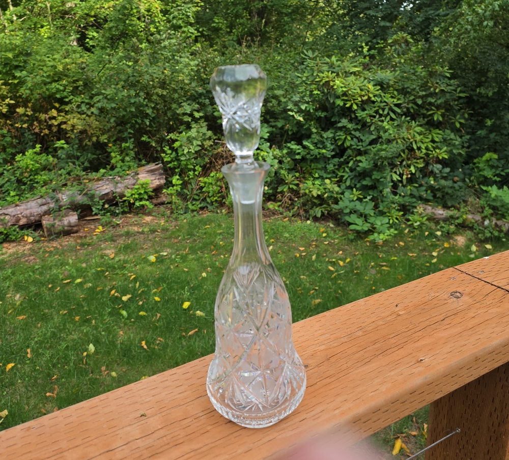 Vintage Bohemian Cut Crystal Wine Decanter with Ground Stopper Pinwheel Starburs